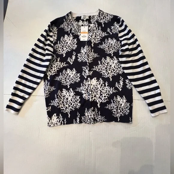 CROWN & IVY LIGHT WEIGHT SWEATER, NAVY AND WHITE. SIZE PETITE SMALL - Picture 7 of 9